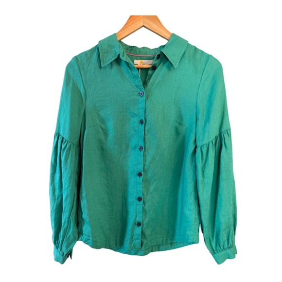 NWOT Boden Anna Blousen Kelly Green Size 4 100% Linen Button Down - Picture 3 of 8